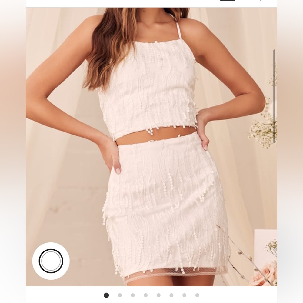 Lulus Dancing in a Dream White Fringe Lace Up Two Piece Mini Dress in Size Small